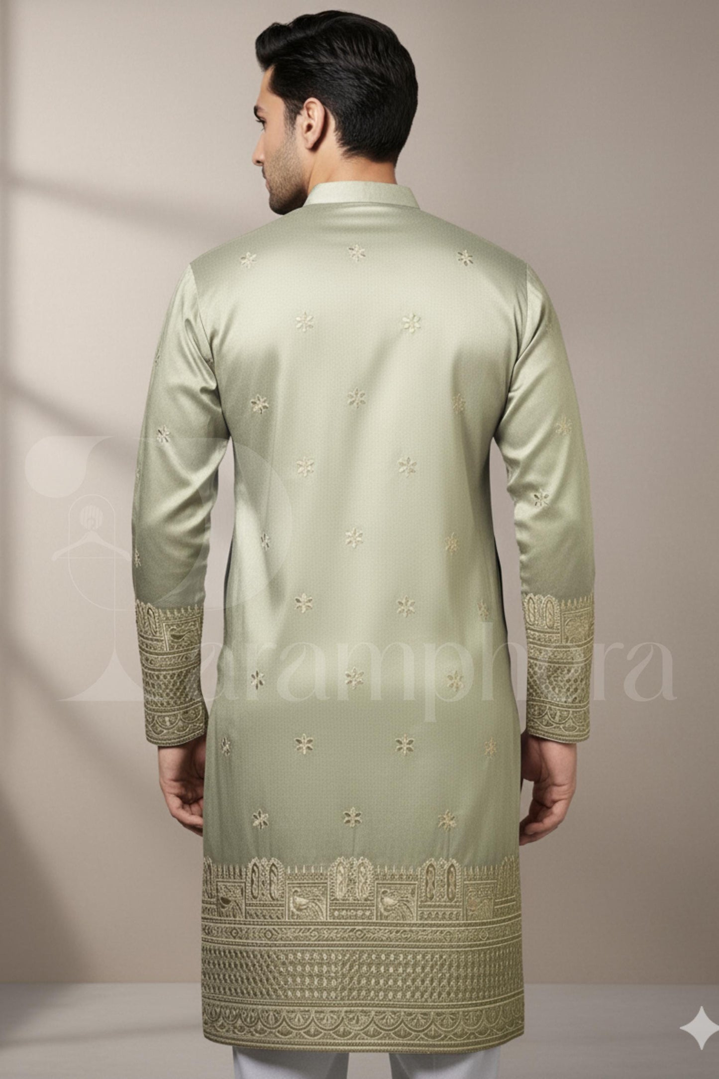 Mens Embroidered Silk Blend Kurta Set | Indian Ethnic Wedding Kurta Jacket Tuxedo Vest Pyjama