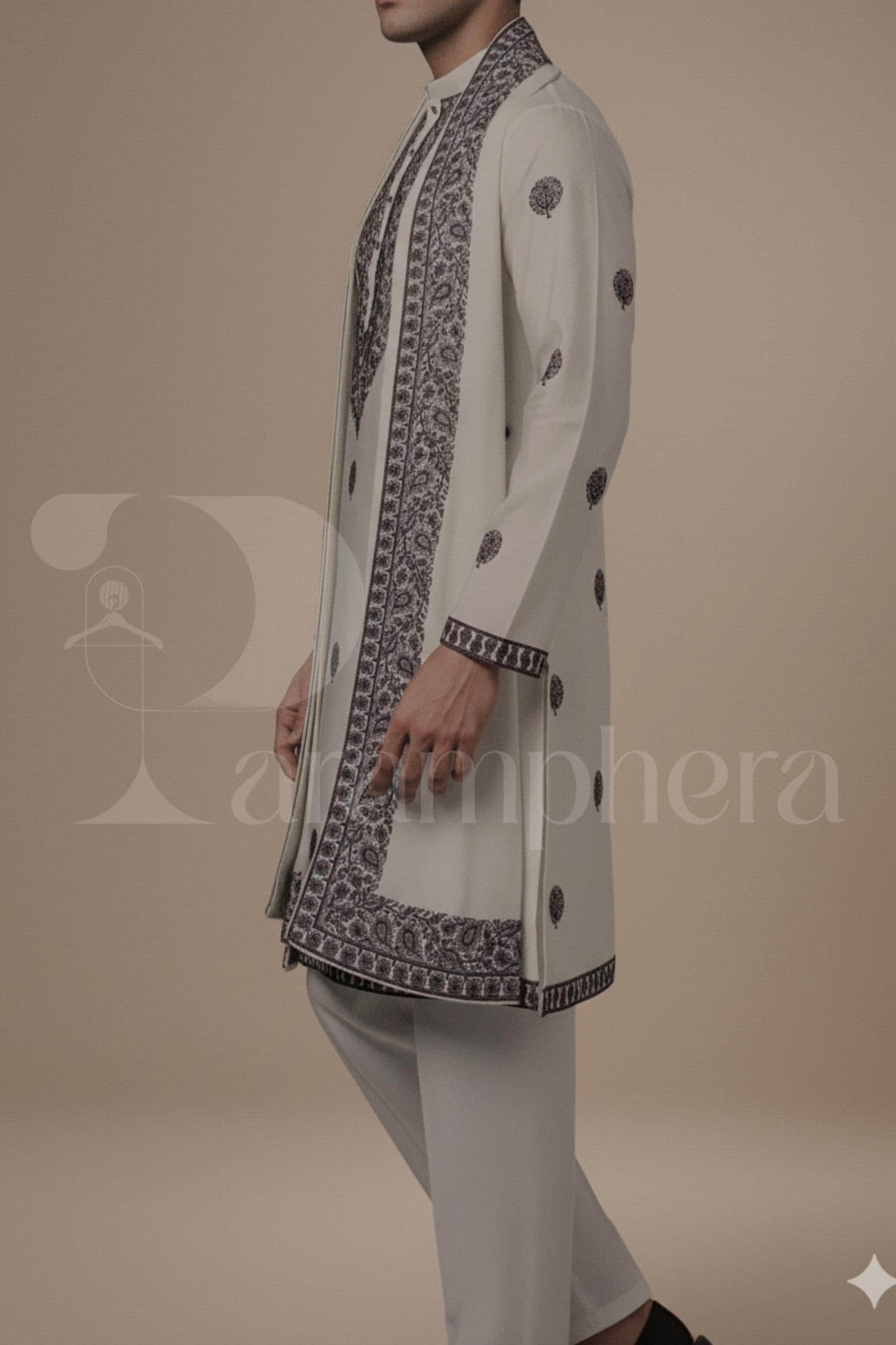 Ivory Embroidered Kurta Set: Elegant Mens Wedding Outfit