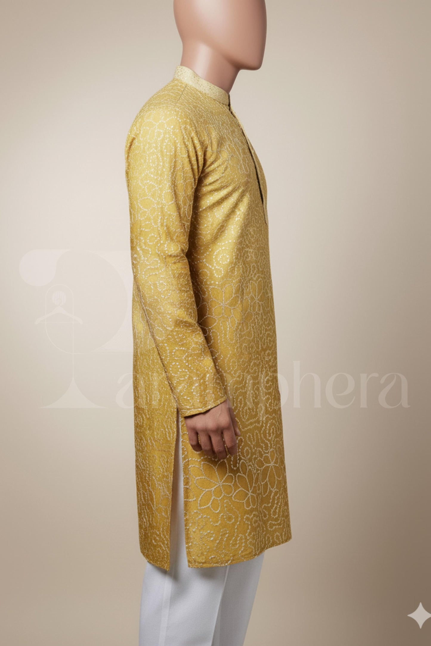 Men's Mustard Yellow Kurta  Festive Embroidered Tunic for Groom & Wedding Guest | Indo-Western Ethnic Wear