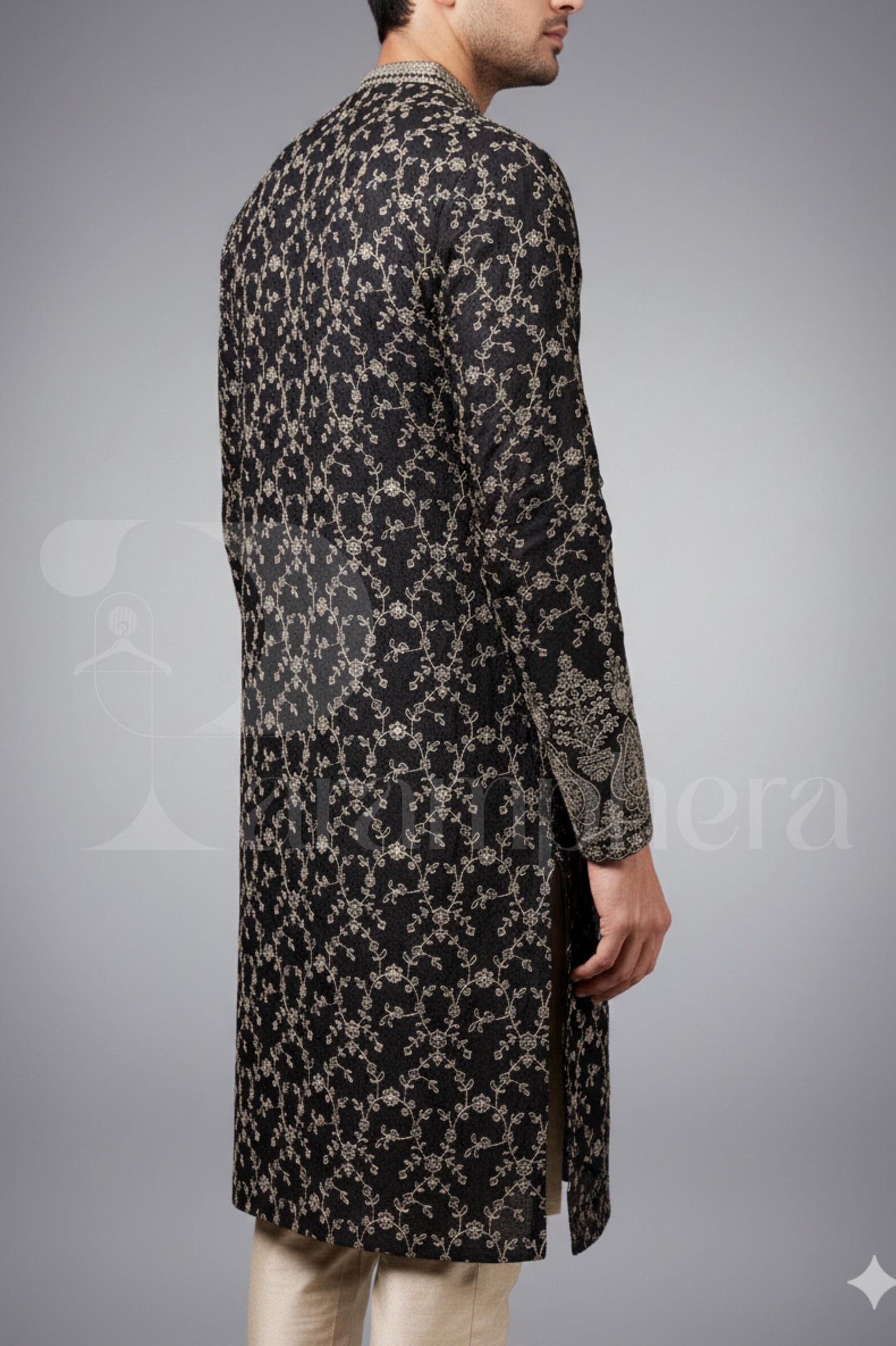 Black Embroidered Kurta Pajama Set: Indian Wedding Outfit