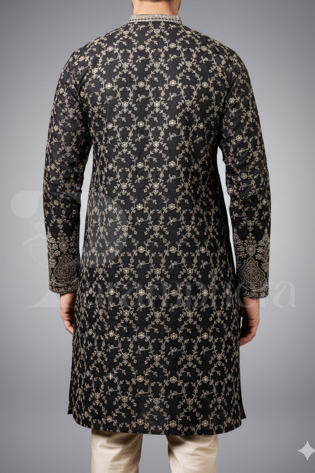 Black Embroidered Kurta Pajama Set: Indian Wedding Outfit