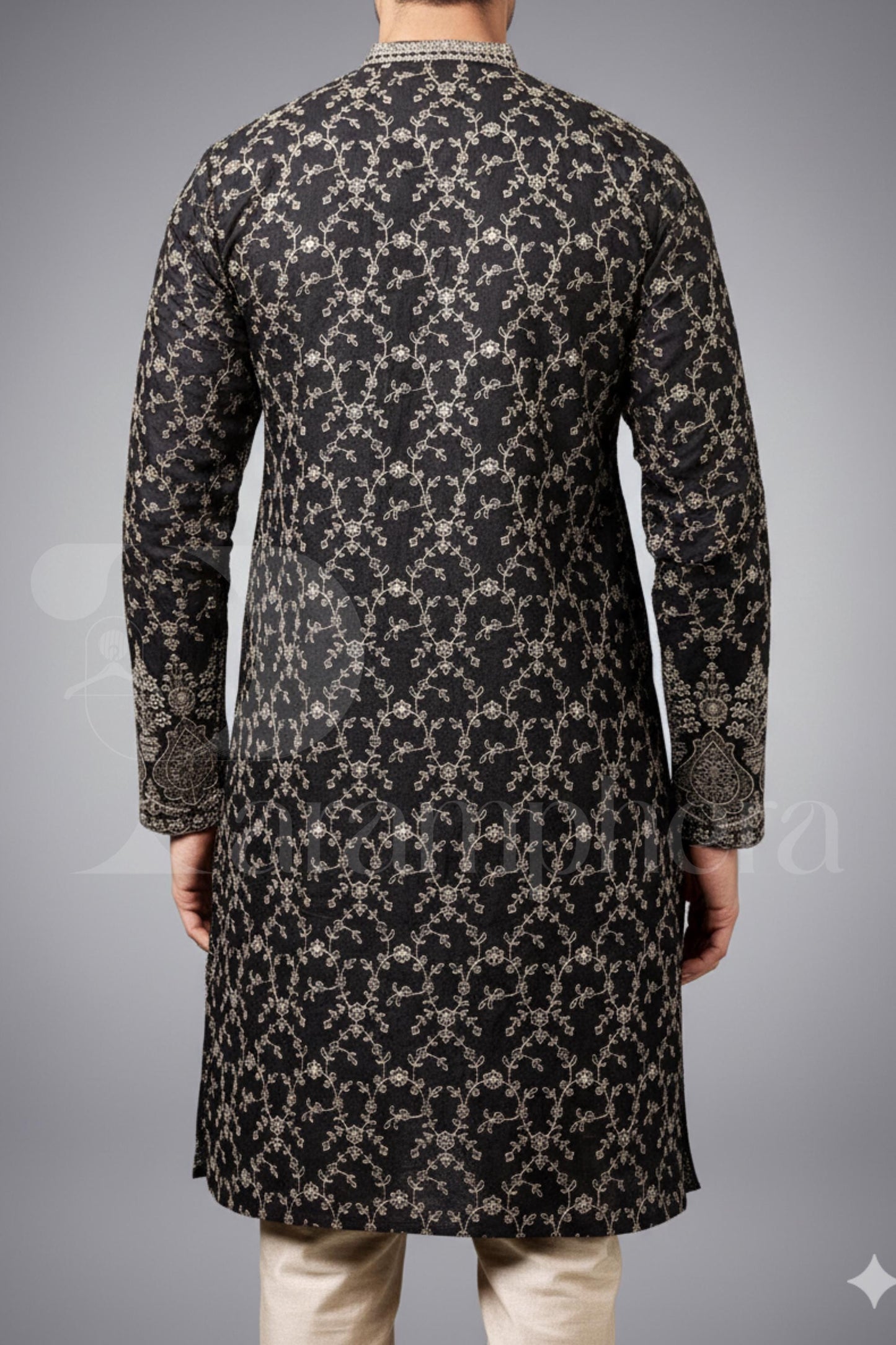 Black Embroidered Kurta Pajama Set: Indian Wedding Outfit