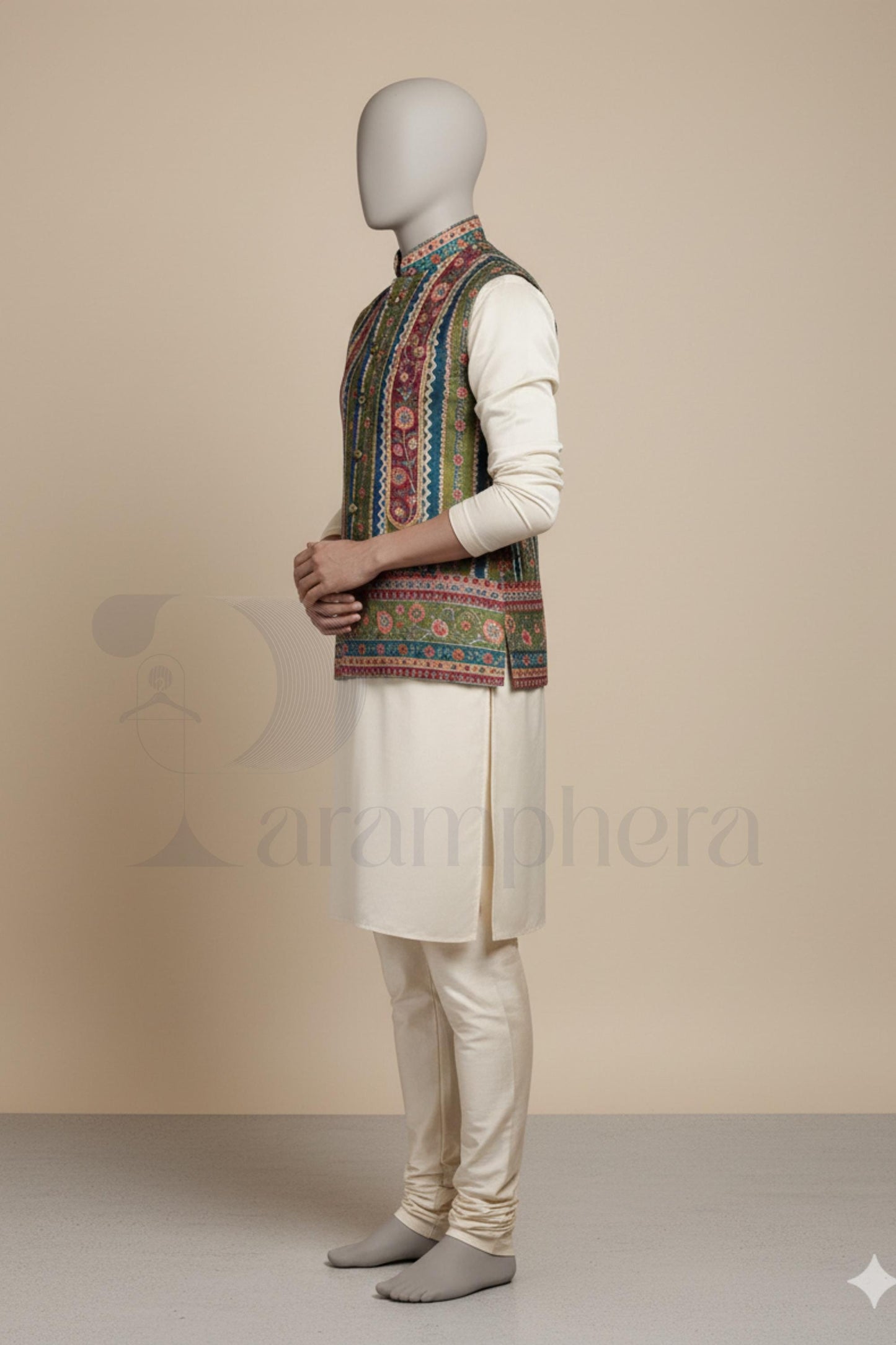 Handmade Men's Ethnic Kurta Pajama with Embroidered Nehru Waistcoat  Groom/Wedding Indo-Western Outfit