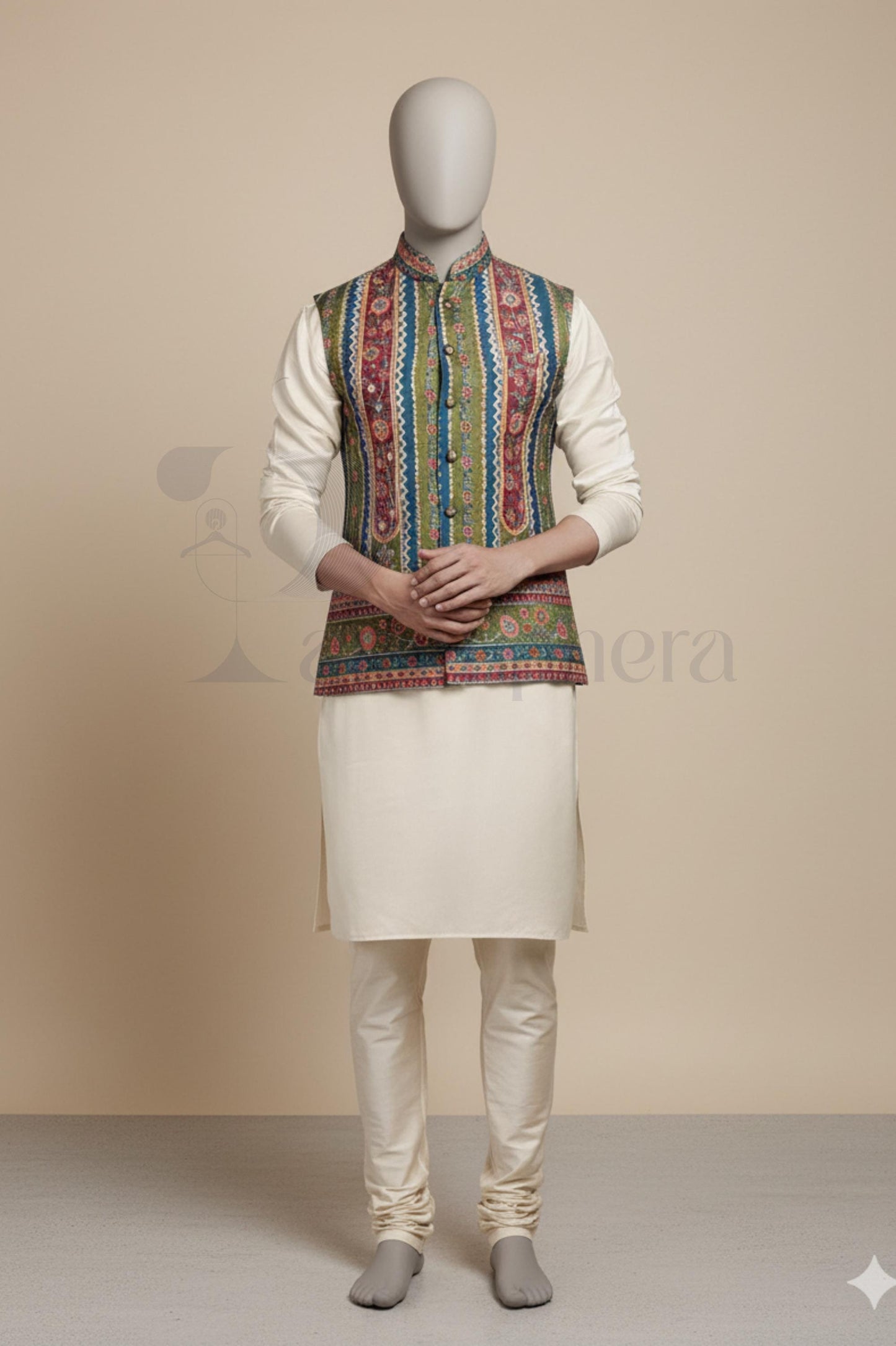 Handmade Men's Ethnic Kurta Pajama with Embroidered Nehru Waistcoat  Groom/Wedding Indo-Western Outfit