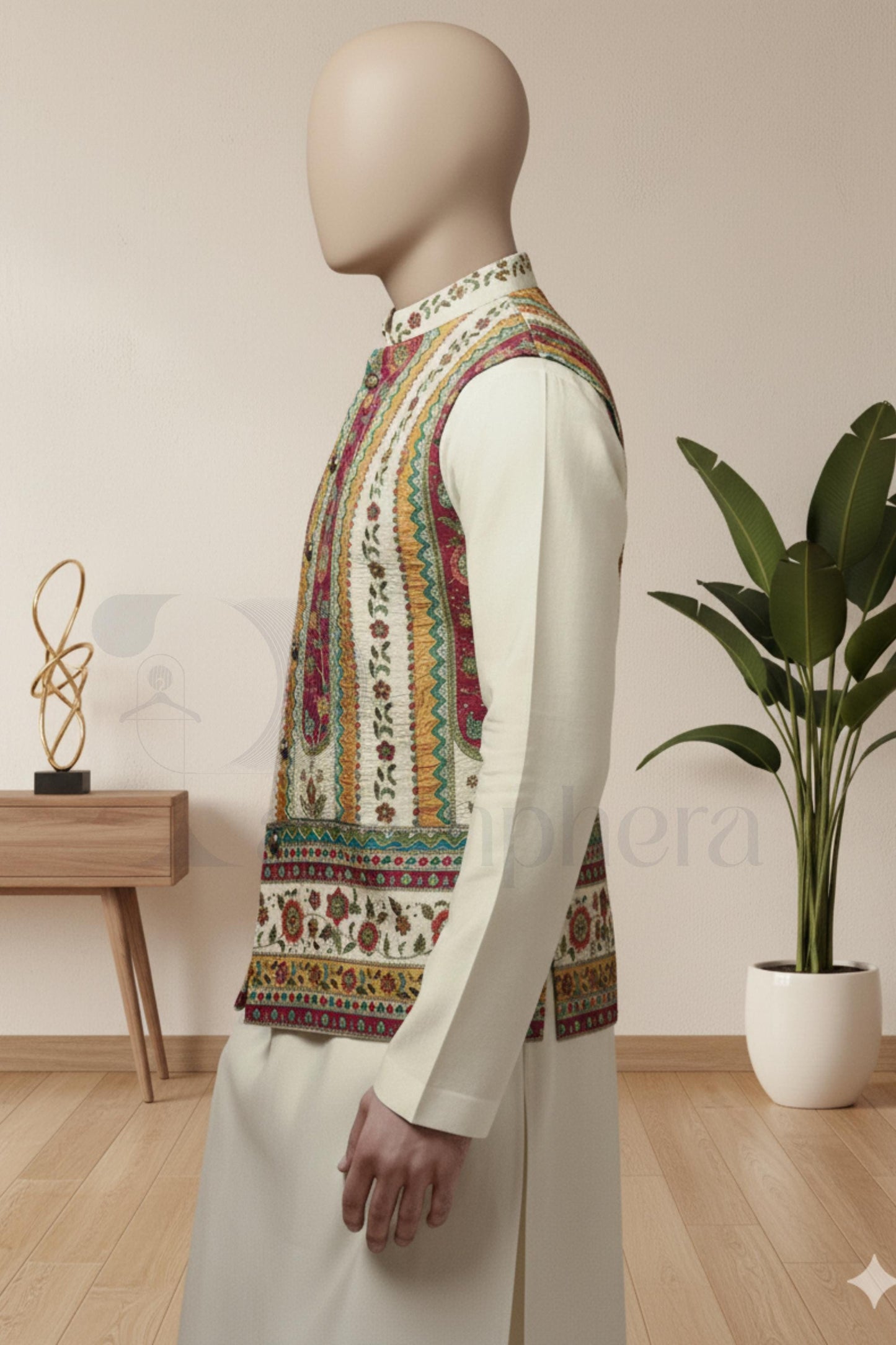 Hand-Embroidered Nehru Waistcoat  Men's Ethnic Vest for Weddings & Formal Events