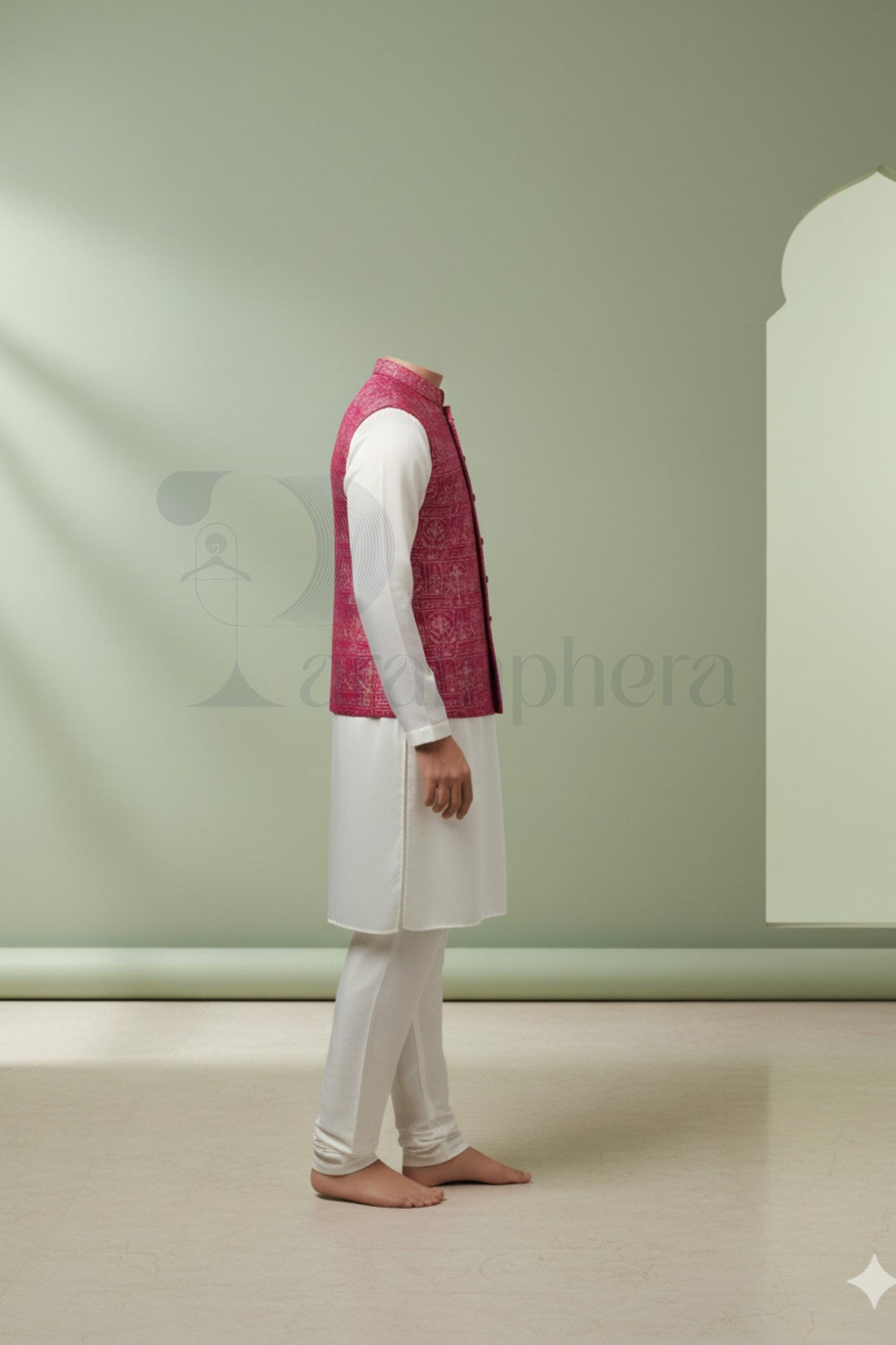Pink Embroidered Nehru Waistcoat  Men's Ethnic Vest for Weddings, Parties & Formal Events