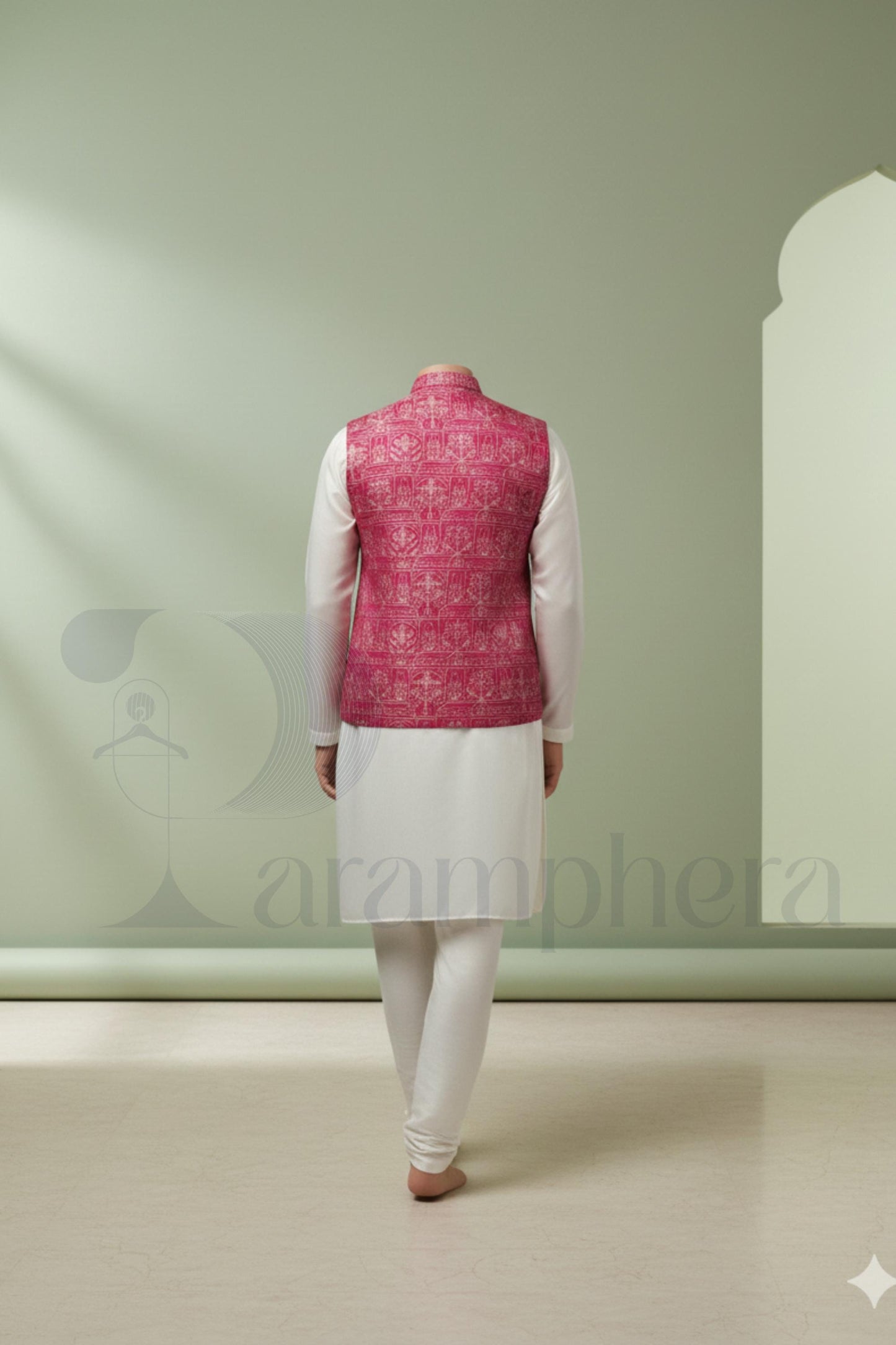 Pink Embroidered Nehru Waistcoat  Men's Ethnic Vest for Weddings, Parties & Formal Events