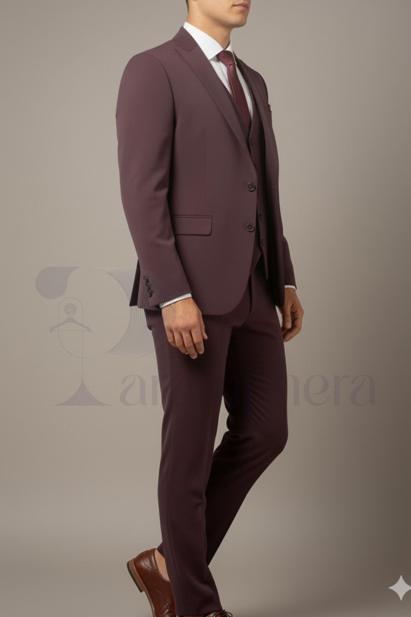 Mens Maroon 3-Piece Suit with Drawstring Pajama | Ethnic Wedding Outfit | International Groom & Party Wear