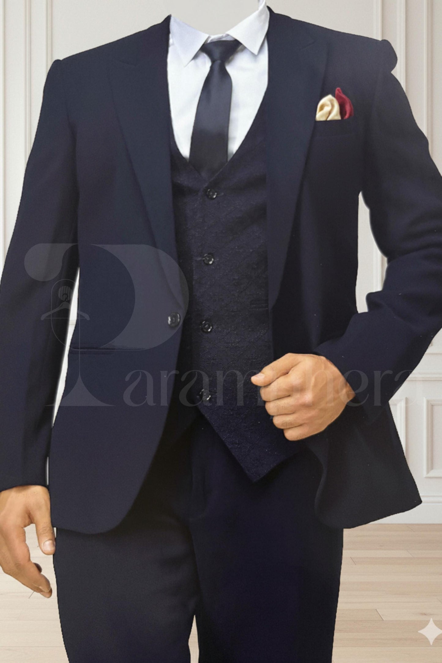 Navy Indo-Western Mens Suit Set  Sherwani Waistcoat & Blazer | Groom / Wedding / Formal Ethnic Wear