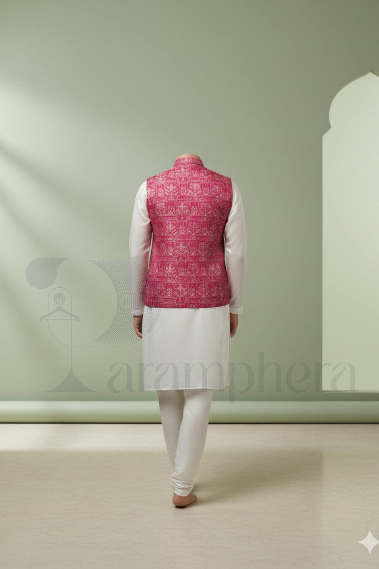 Pink Embroidered Nehru Waistcoat for Men | Indo Western Wedding Ethnic Vest