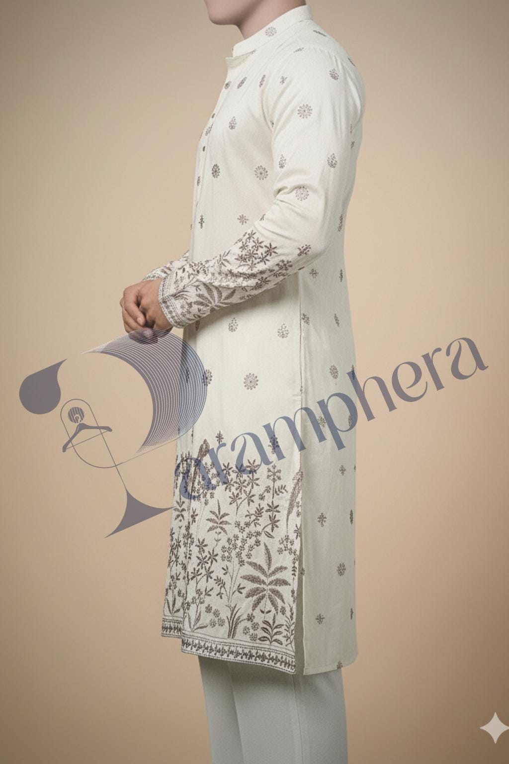 Handmade Ivory White Embroidered Kurta Pajama Set | Indian Wedding Outfit
