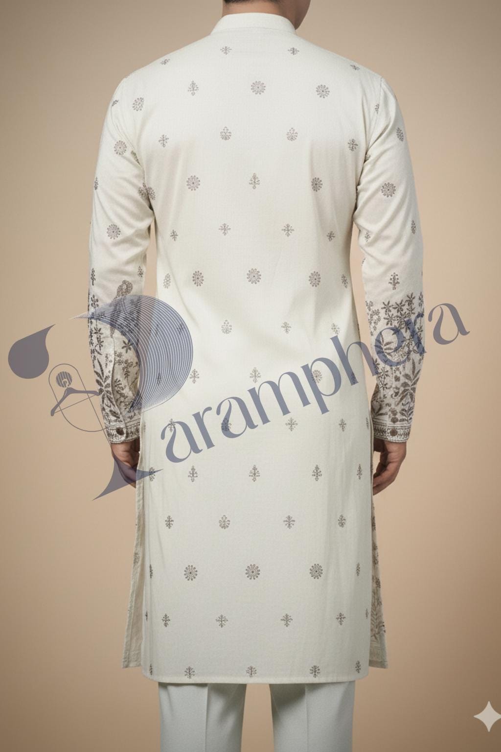 Handmade Ivory White Embroidered Kurta Pajama Set | Indian Wedding Outfit