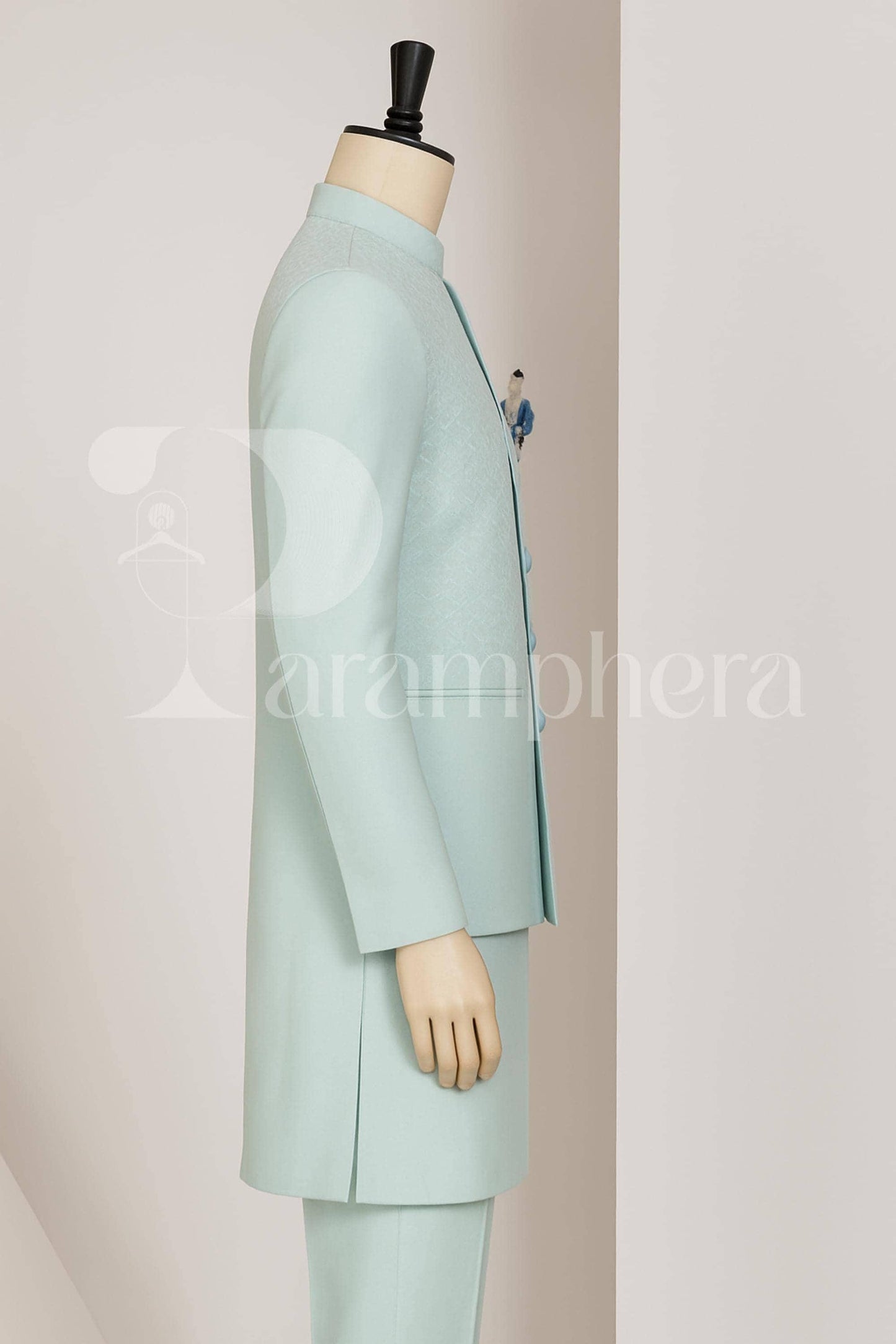 Sky Blue Kurta Pajama Set with Embroidered Nehru Jacket: Indian Wedding Outfit