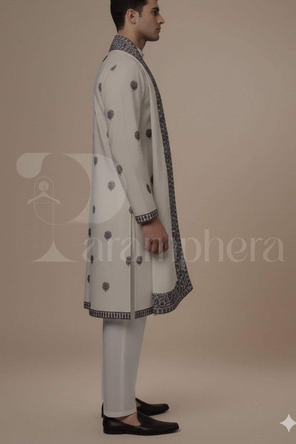 Ivory Embroidered Kurta Set: Elegant Mens Wedding Outfit