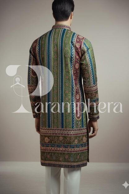 Hand-Embroidered Silk Blend Kurta Pajama Set: Indian Wedding Outfit