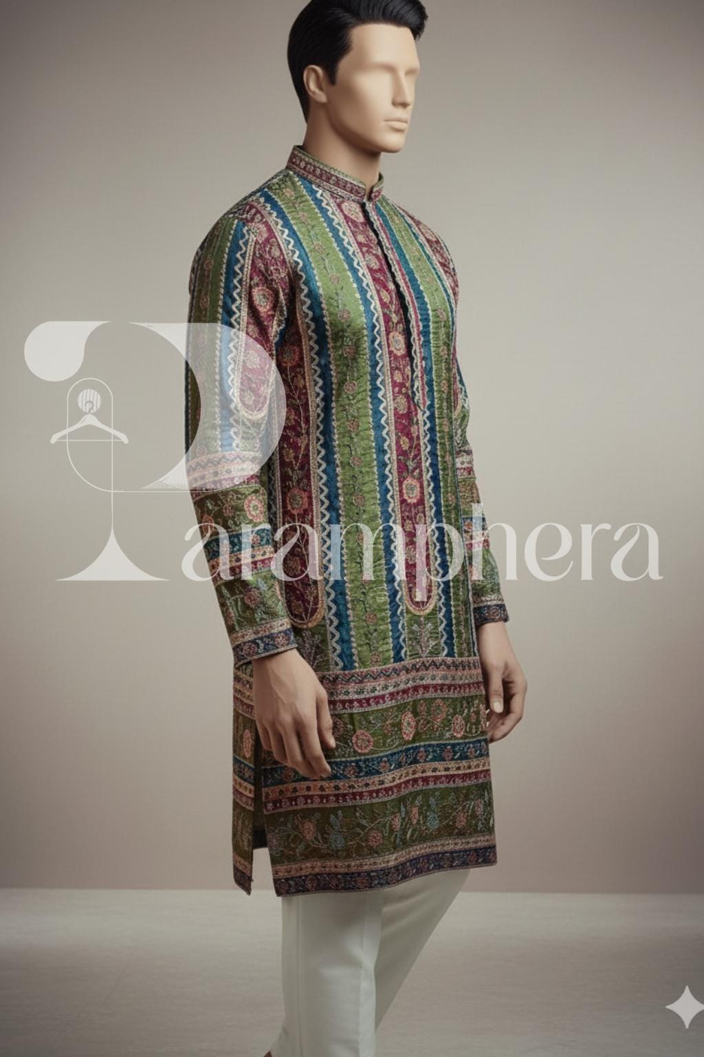Hand-Embroidered Silk Blend Kurta Pajama Set: Indian Wedding Outfit