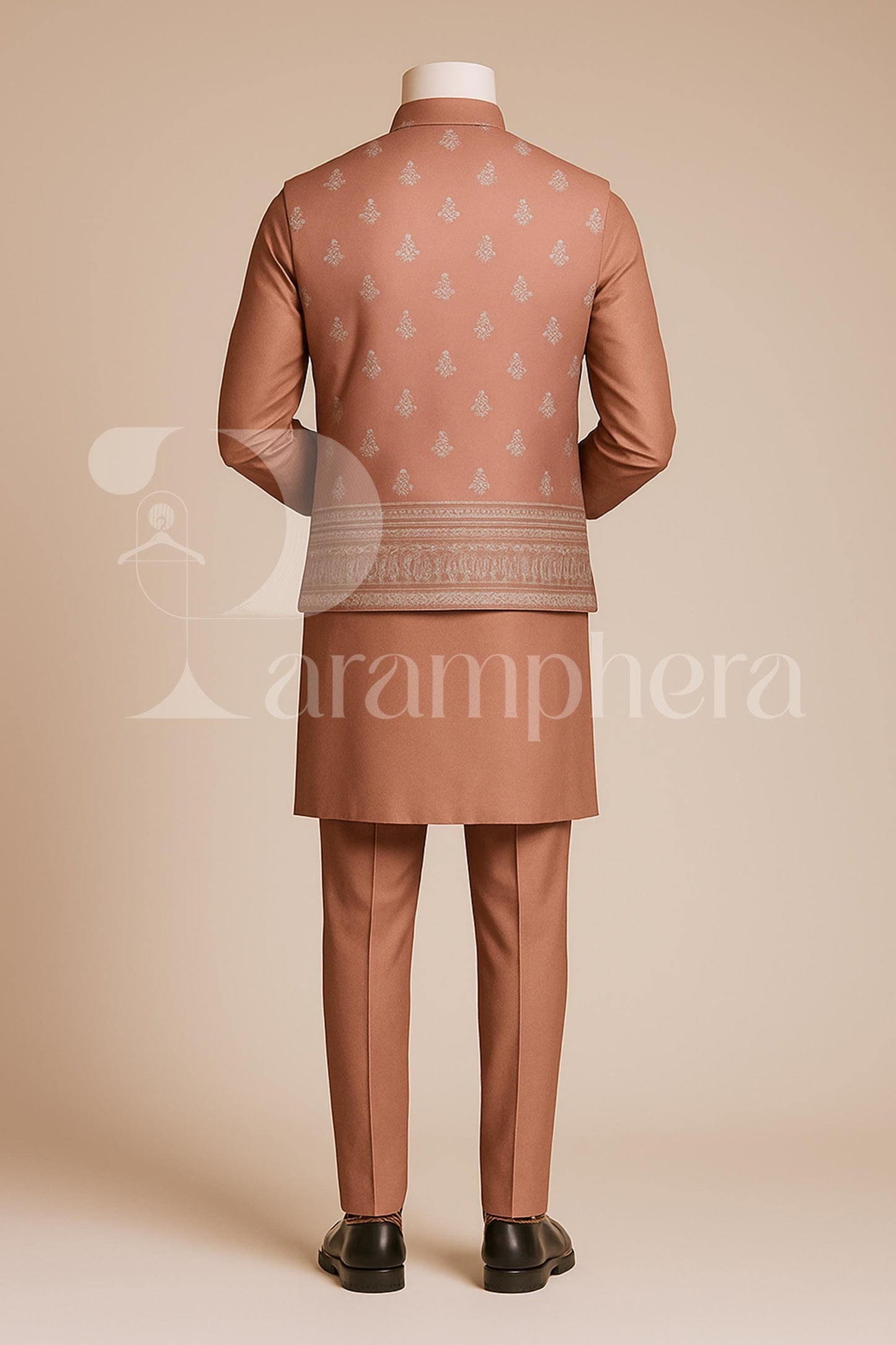 Dusty Rose Kurta Pajama with Embroidered Nehru Jacket | Indian Wedding Outfit