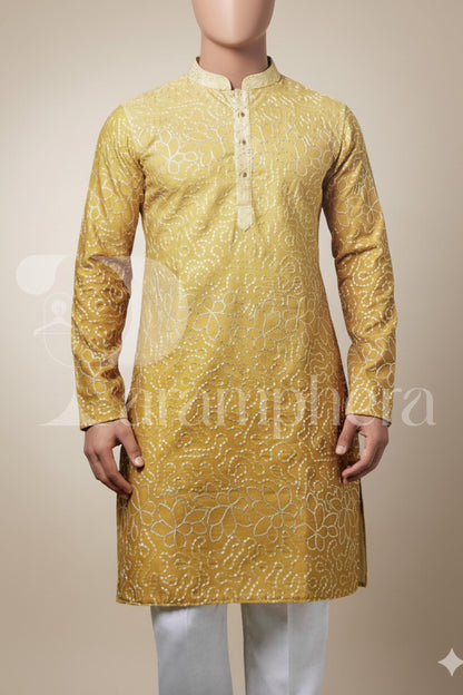 Men's Mustard Yellow Kurta  Festive Embroidered Tunic for Groom & Wedding Guest | Indo-Western Ethnic Wear