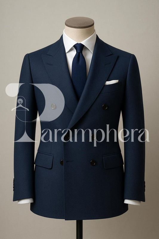 Navy Blue Double-Breasted Suit: Wedding Tuxedo Alternative with Pajama