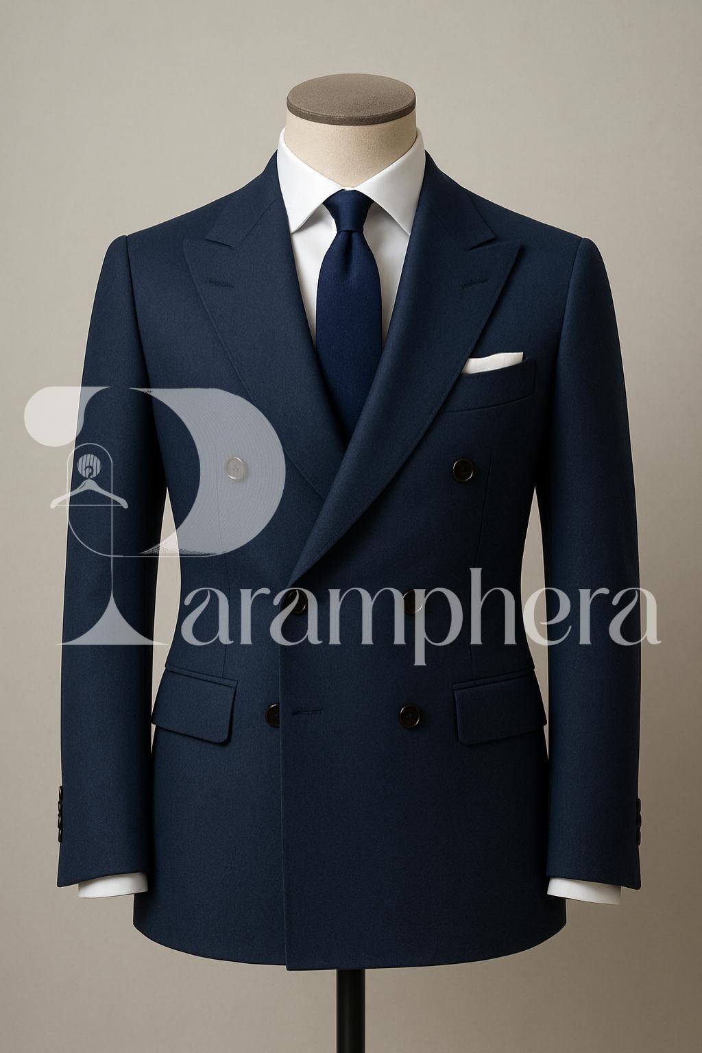 Navy Blue Double-Breasted Suit: Wedding Tuxedo Alternative with Pajama