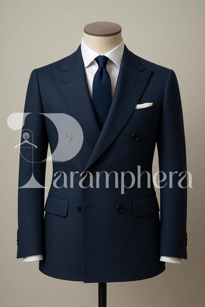 Navy Blue Double-Breasted Suit: Wedding Tuxedo Alternative with Pajama