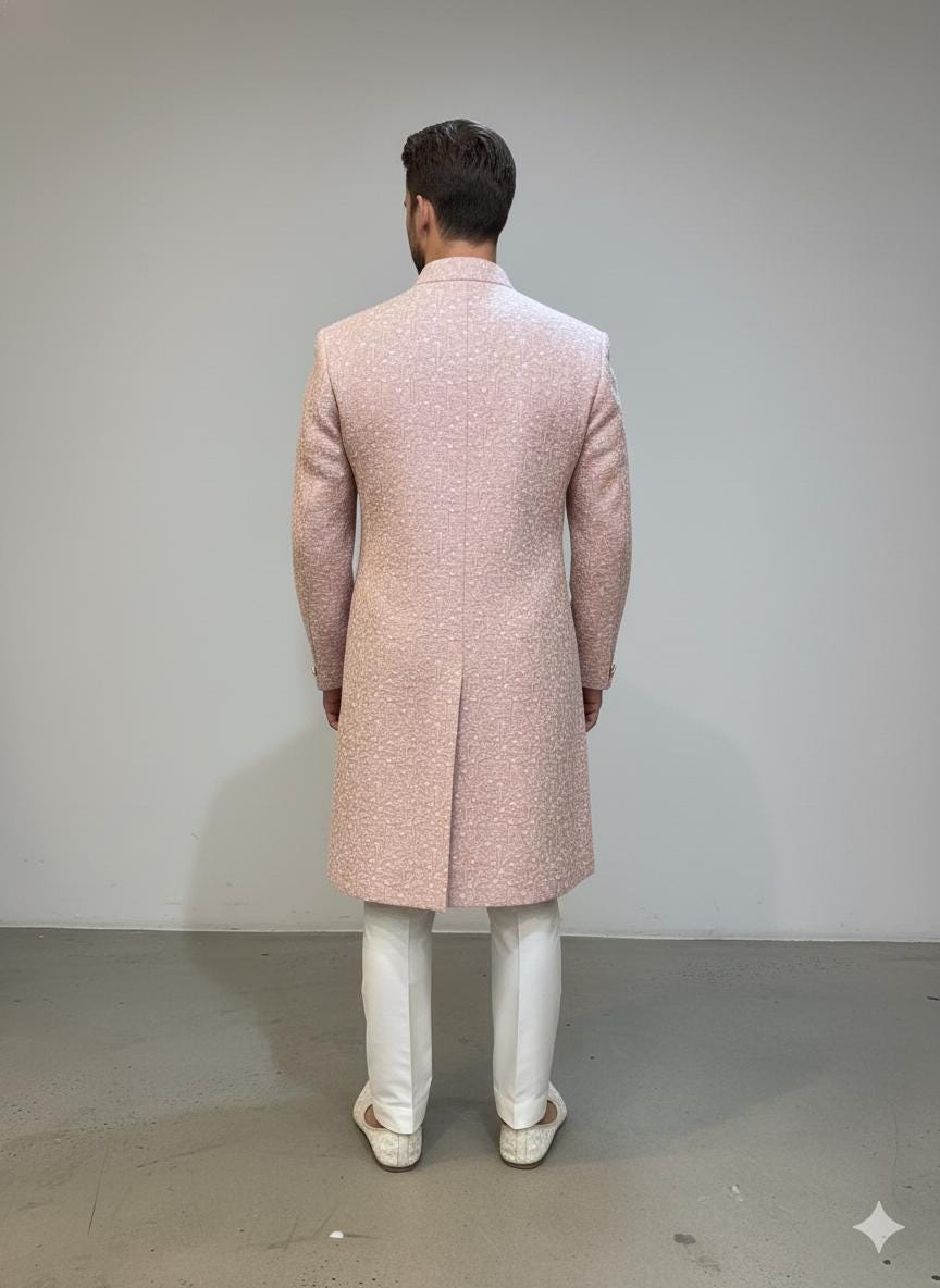 Pastel Pink Sherwani for Groom  Handmade Embroidered Indo-Western Wedding Outfit | Custom Fit, Made-to-Order