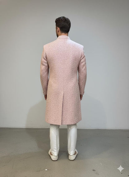 Pastel Pink Sherwani for Groom  Handmade Embroidered Indo-Western Wedding Outfit | Custom Fit, Made-to-Order