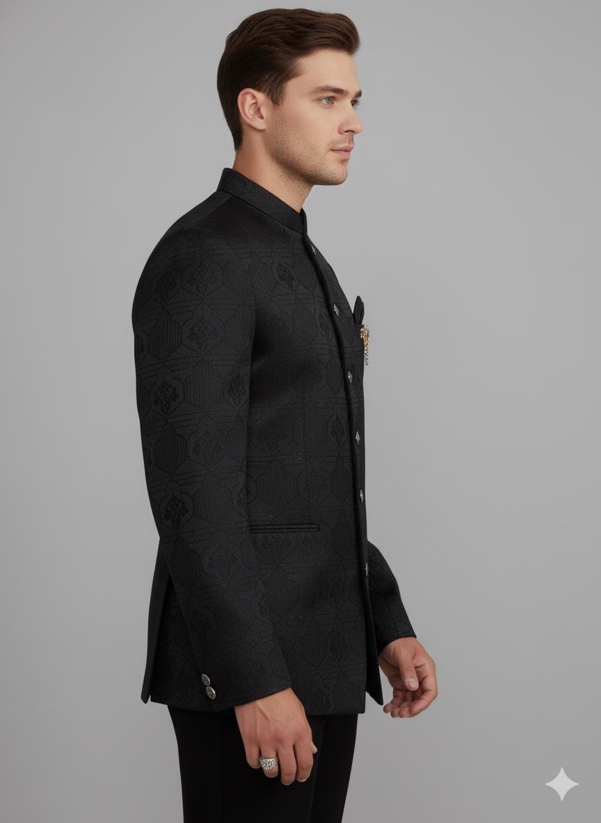 Men’s Black Silk Blend Bandhgala Jacket | Indo-Western Jodhpuri Wedding Coat