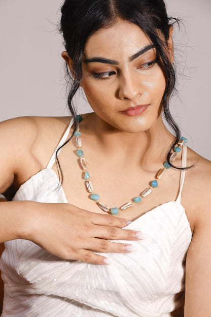 Aqua Beaded Necklace – Coastal Boho Glass Bead Jewelry