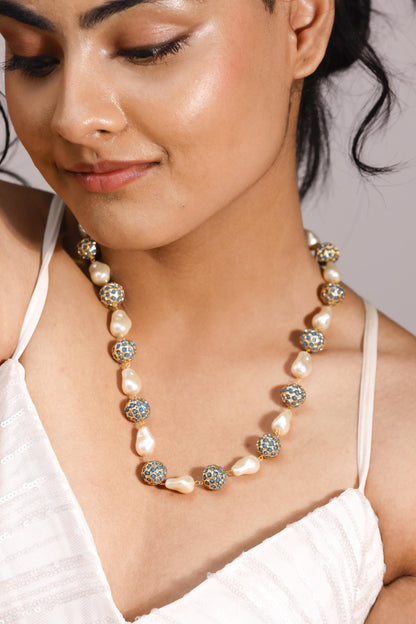 Baroque Pearl Turquoise Beaded Necklace | Handmade Statement Jewelry | Bridal Multicolor Necklace.