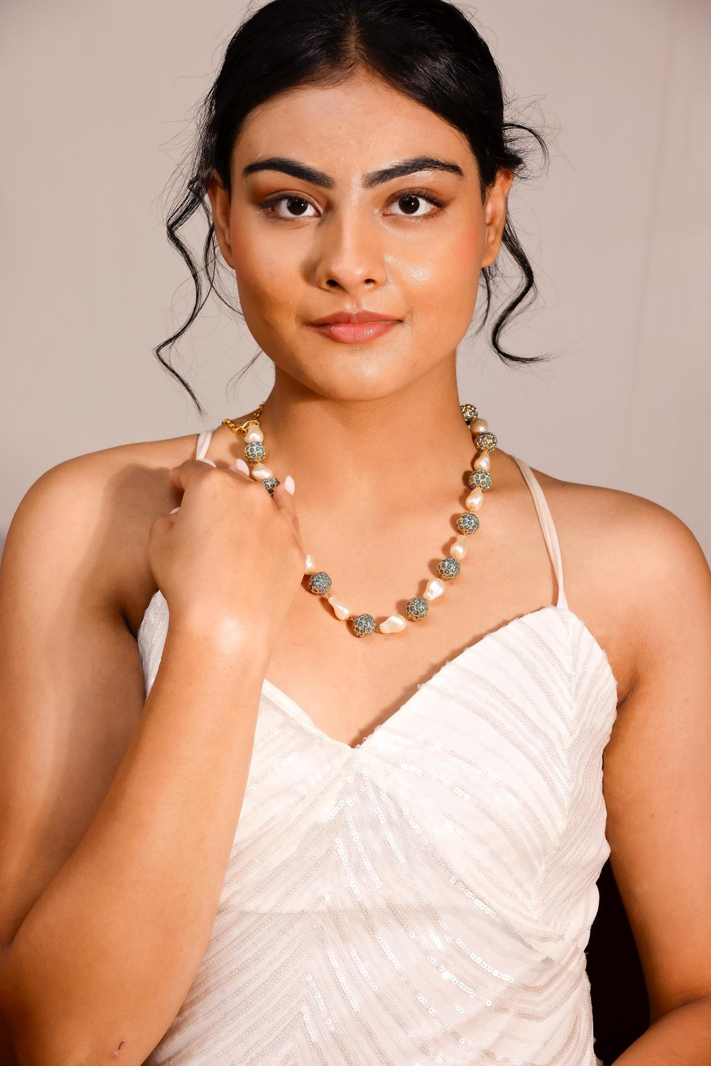 Baroque Pearl Turquoise Beaded Necklace | Handmade Statement Jewelry | Bridal Multicolor Necklace.