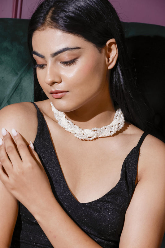 Handmade Twisted White Pearl Choker | Multi-Strand Bridal Necklace.