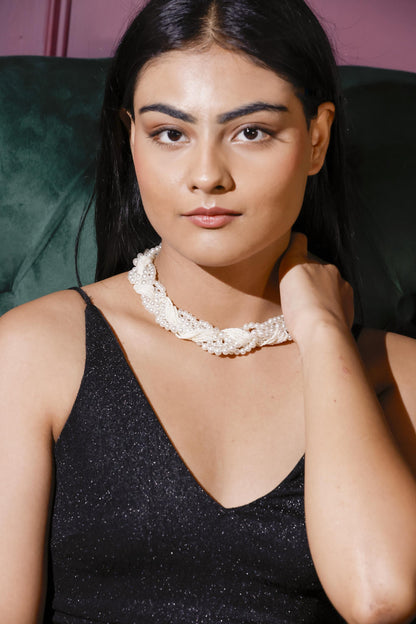 Handmade Twisted White Pearl Choker | Multi-Strand Bridal Necklace.