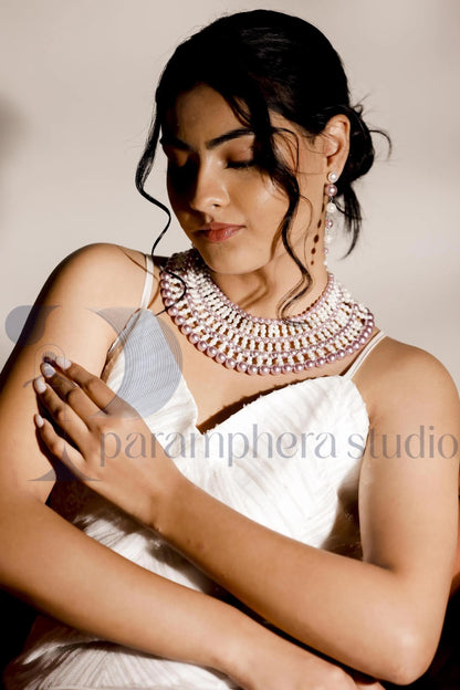 Handmade Multicolor Pearl Bib Choker and Earrings | Bridal Boho Jewelry