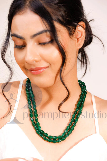 Emerald Green Double Strand Beaded Necklace | Handmade Layered Jewelry | Bridal & Statement Necklace.