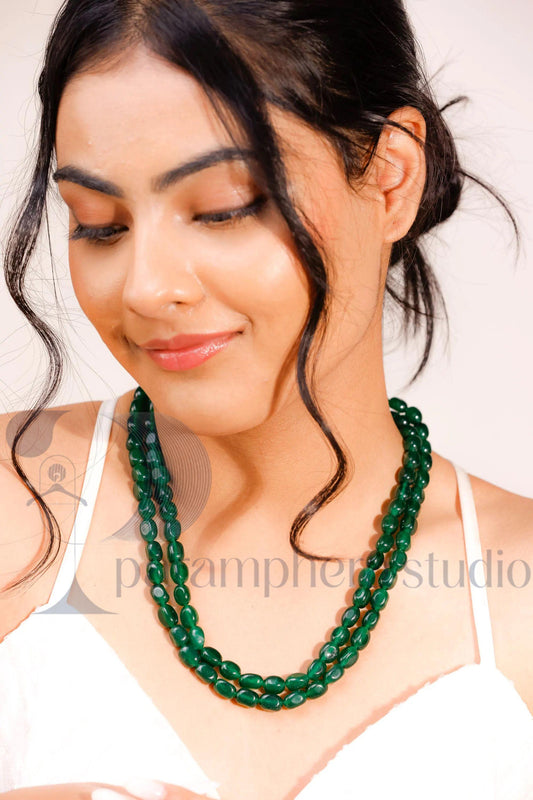 Emerald Green Double Strand Beaded Necklace | Handmade Layered Jewelry | Bridal & Statement Necklace.