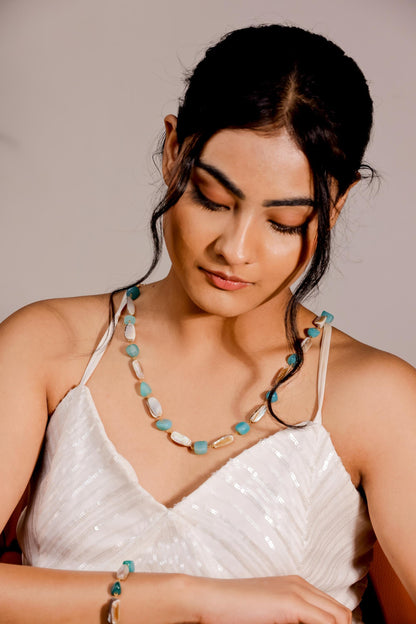 Aqua Beaded Necklace – Coastal Boho Glass Bead Jewelry