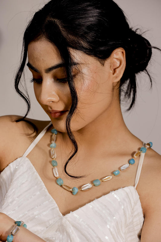Aqua Beaded Necklace – Coastal Boho Glass Bead Jewelry