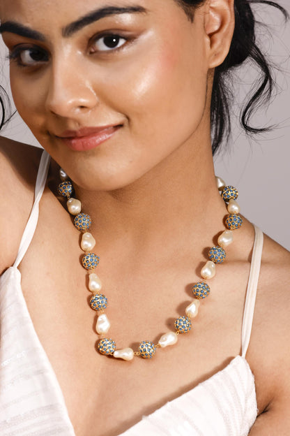 Baroque Pearl Turquoise Beaded Necklace | Handmade Statement Jewelry | Bridal Multicolor Necklace.