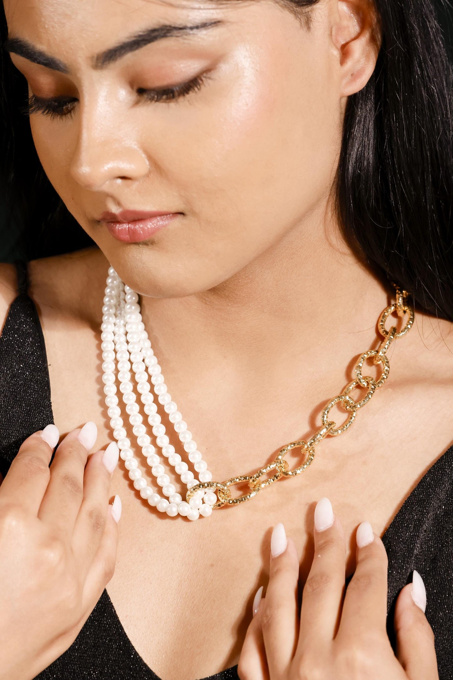 Pearl and Gold Chain Fusion Necklace | Handmade Statement Jewelry