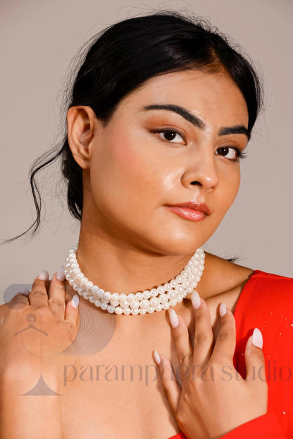 Triple Layer Pearl Choker | Bridal Necklace, Handmade Indian Jewelry