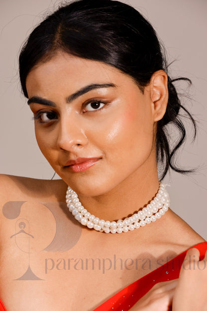 Triple Layer Pearl Choker | Bridal Necklace, Handmade Indian Jewelry
