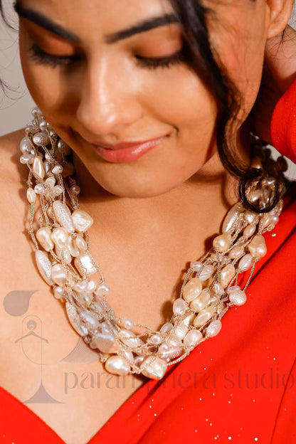 Baroque Pearl Multi-Strand Necklace | Cream White Statement Jewelry
