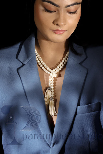 Long Pearl Tassel Necklace | Beaded Western Style
