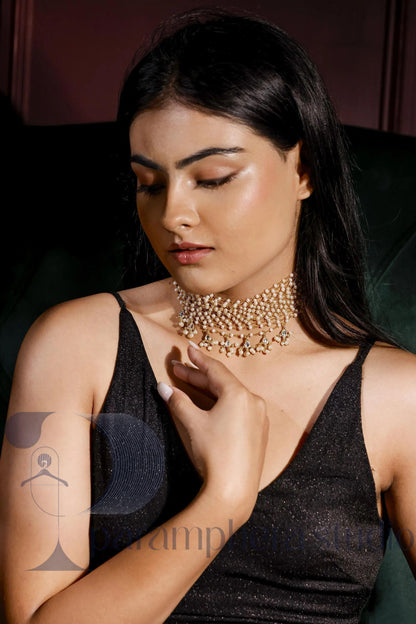 Pearl Mesh Choker Necklace | Crystal Statement Jewelry