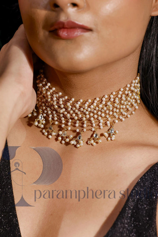 Pearl Mesh Choker Necklace | Crystal Statement Jewelry