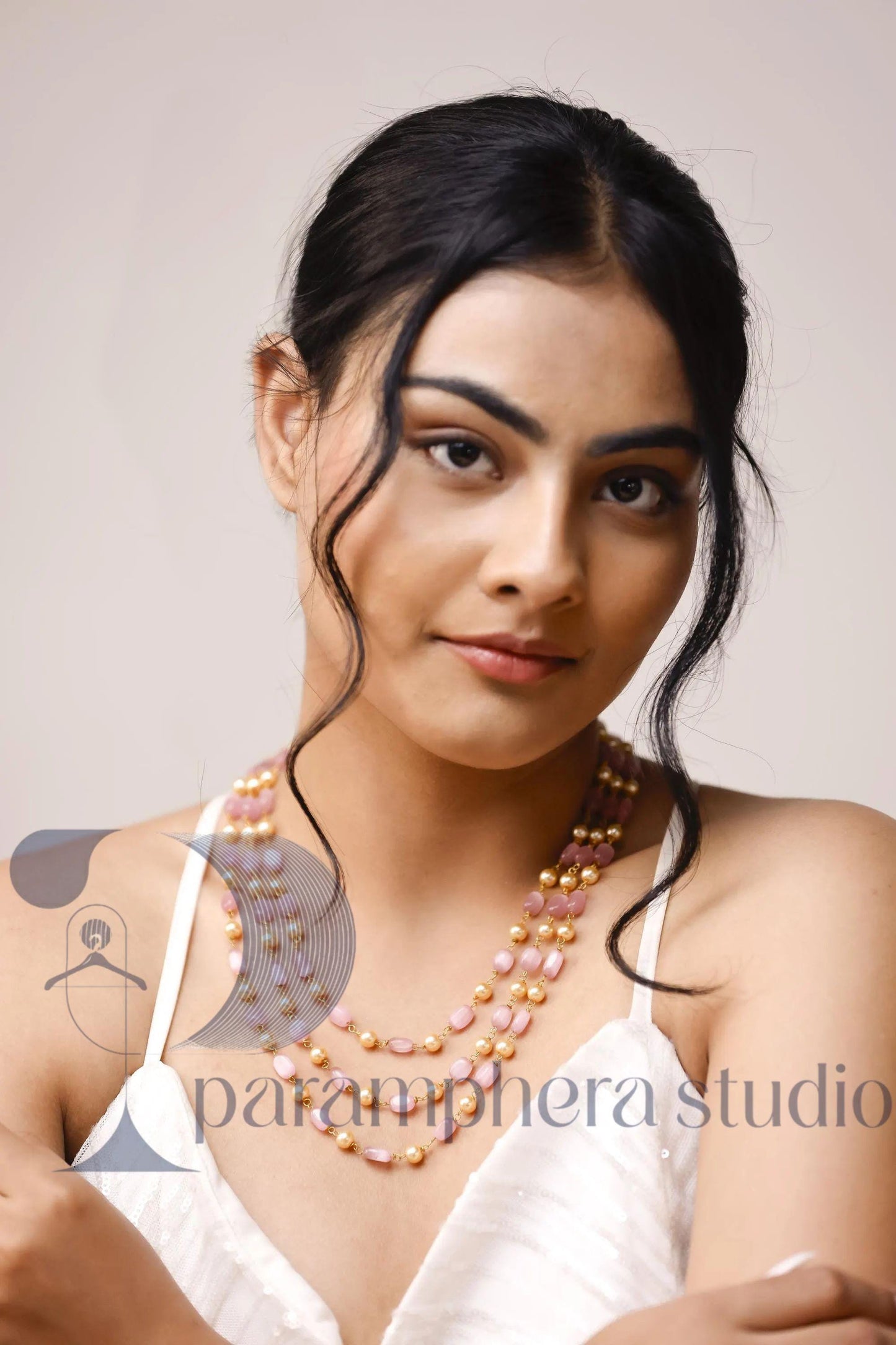 Pink & Gold Pearl Necklace | Triple Strand Beaded Bridal Jewelry