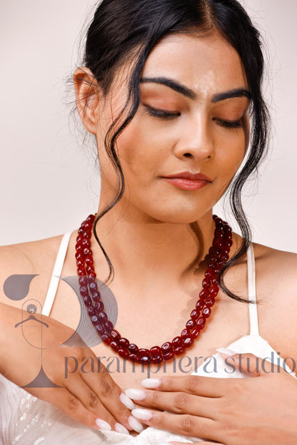 Handmade Ruby Red Bead Necklace | Double Strand Bridal Jewelry