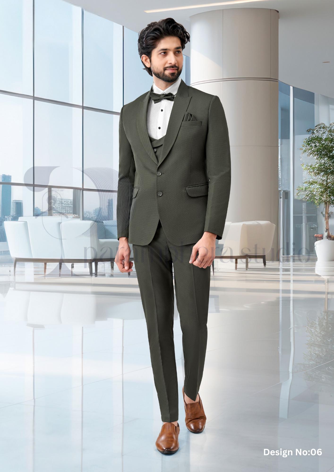 Handmade Slim Fit Suit with Bow Tie | Indian Wedding Outfit