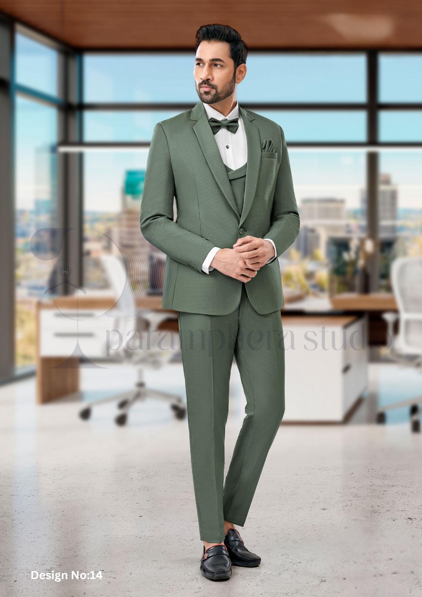Handmade Slim Fit Suit with Bow Tie | Indian Wedding Outfit